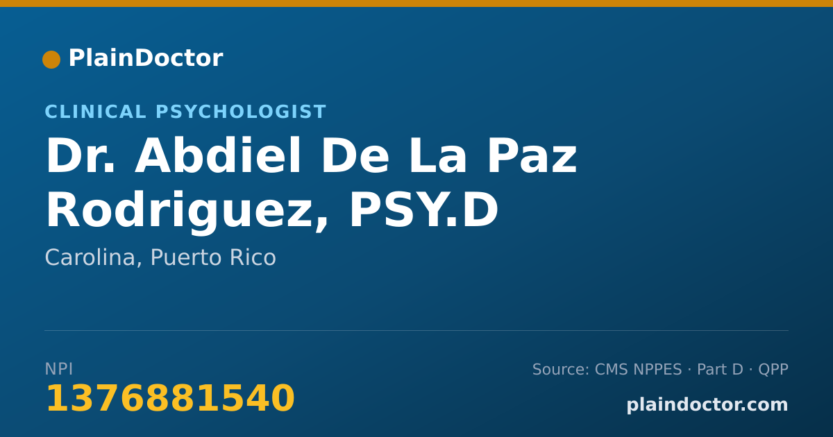 Shareable card for Abdiel De La Paz Rodriguez, PSY.D - Clinical Psychologist, Carolina, PR