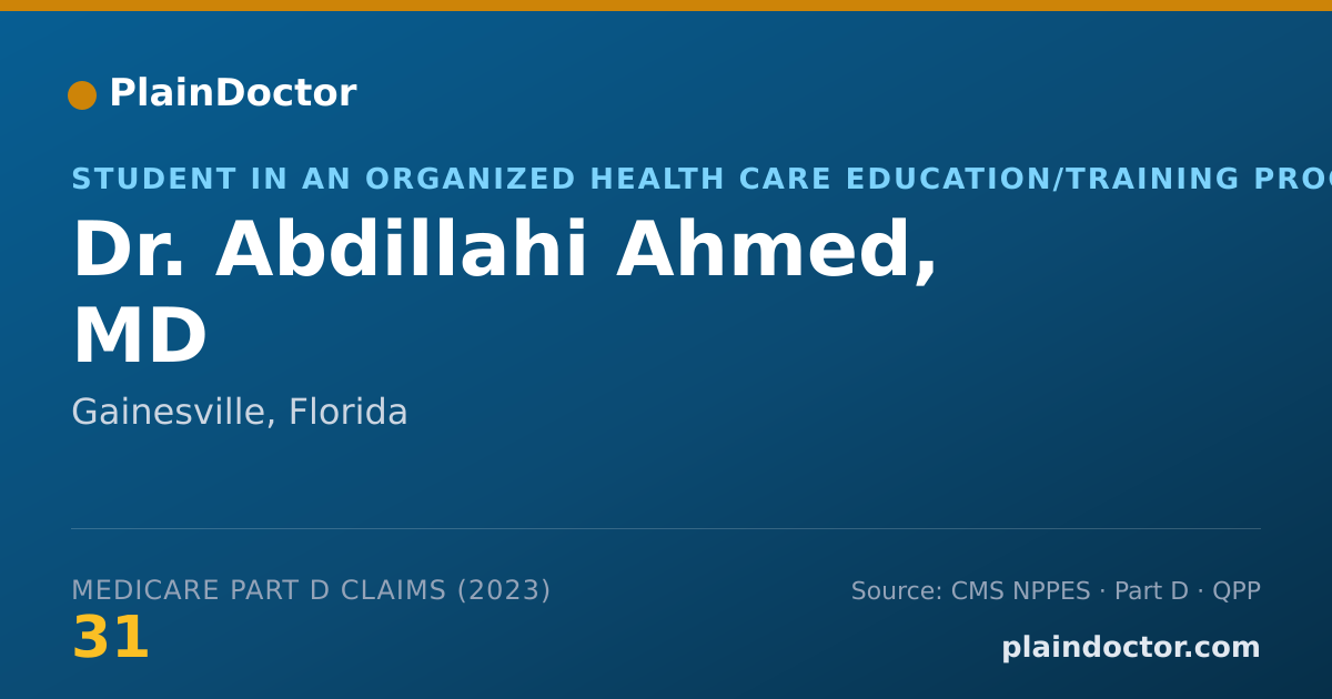Shareable card for Abdillahi Ahmed, MD - Student in an Organized Health Care Education/Training Program, Gainesville, FL