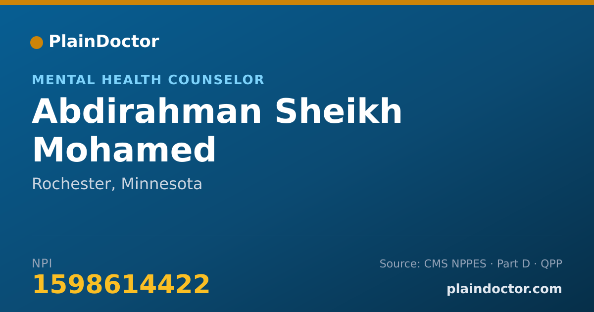 Shareable card for Abdirahman Sheikh Mohamed - Mental Health Counselor, Rochester, MN