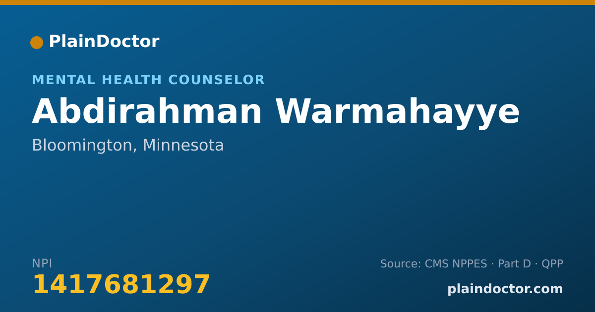Shareable card for Abdirahman Warmahayye - Mental Health Counselor, Bloomington, MN