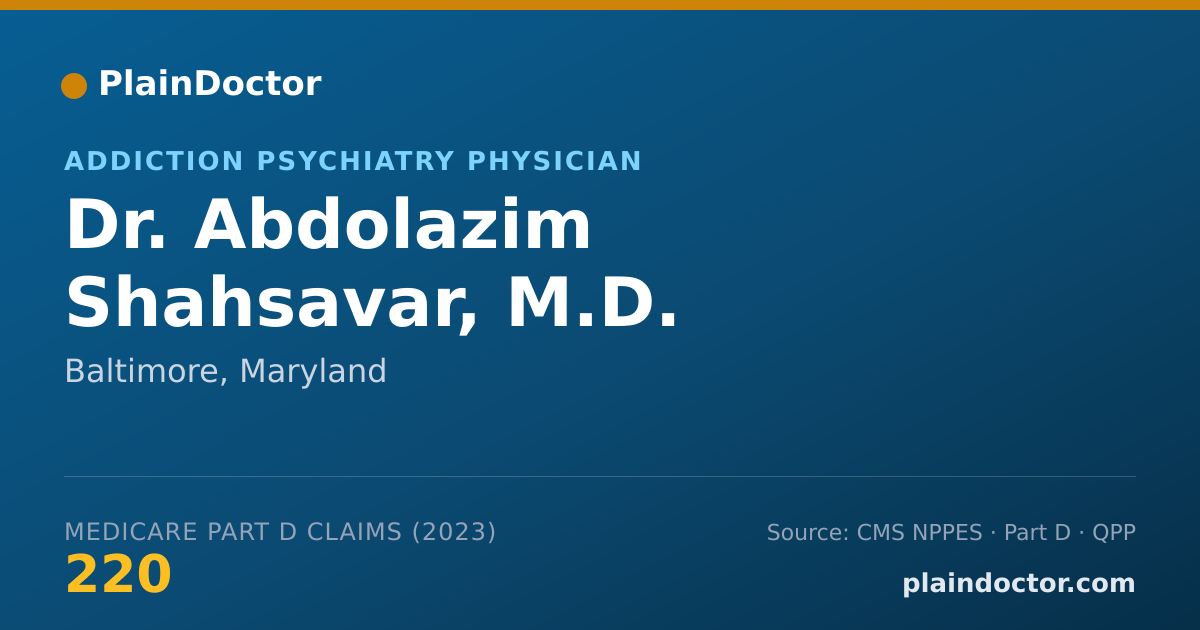 Shareable card for Abdolazim Shahsavar, M.D. - Addiction Psychiatry Physician, Baltimore, MD