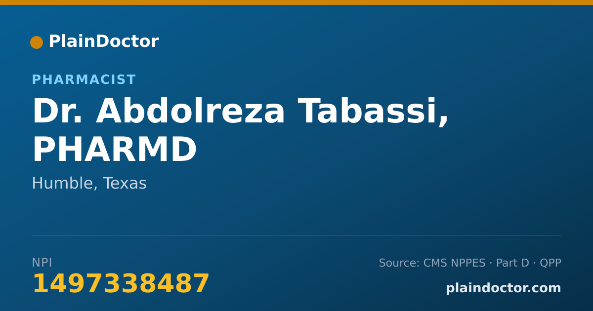 Shareable card for Abdolreza Tabassi, PHARMD - Pharmacist, Humble, TX