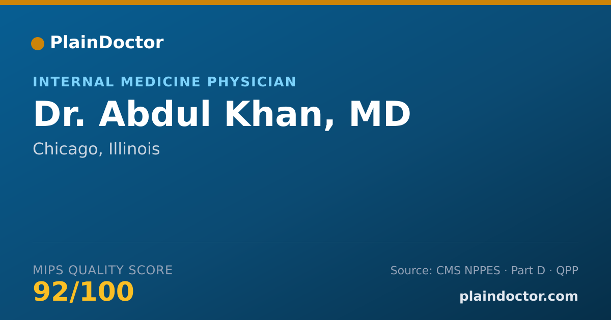 Shareable card for Abdul Khan, MD - Internal Medicine Physician, Chicago, IL