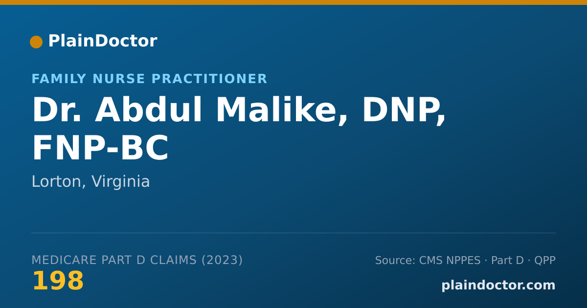 Shareable card for Abdul Malike, DNP, FNP-BC - Family Nurse Practitioner, Lorton, VA