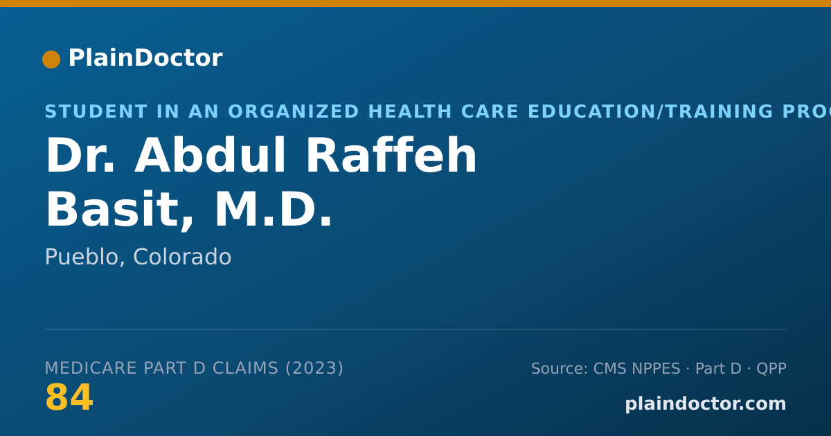 Shareable card for Abdul Raffeh Basit, M.D. - Student in an Organized Health Care Education/Training Program, Pueblo, CO
