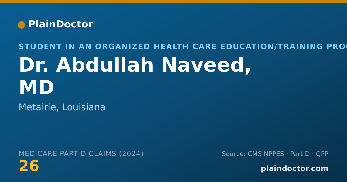 Shareable card for Abdullah Naveed, MD - Student in an Organized Health Care Education/Training Program, Metairie, LA
