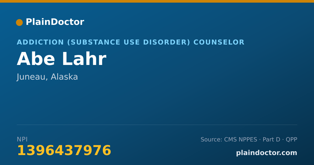 Shareable card for Abe Lahr - Addiction (Substance Use Disorder) Counselor, Juneau, AK