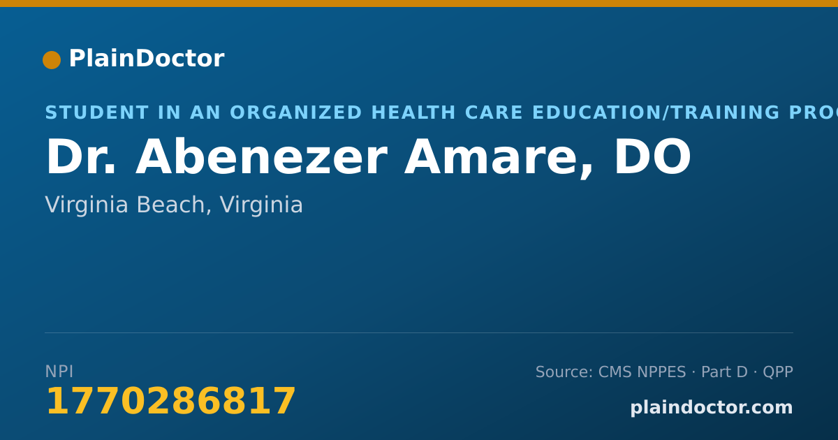 Shareable card for Abenezer Amare, DO - Student in an Organized Health Care Education/Training Program, Virginia Beach, VA