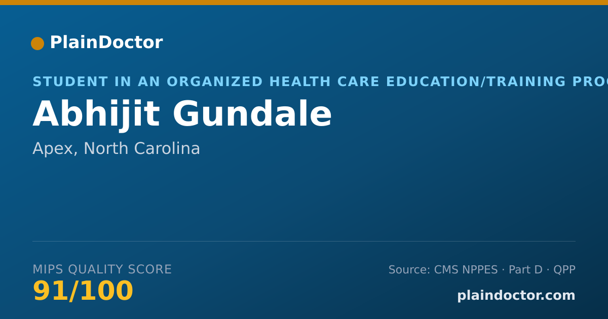 Shareable card for Abhijit Gundale - Student in an Organized Health Care Education/Training Program, Apex, NC