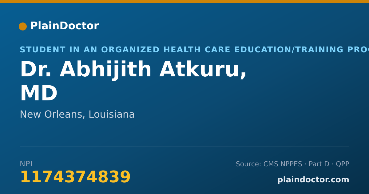 Shareable card for Abhijith Atkuru, MD - Student in an Organized Health Care Education/Training Program, New Orleans, LA