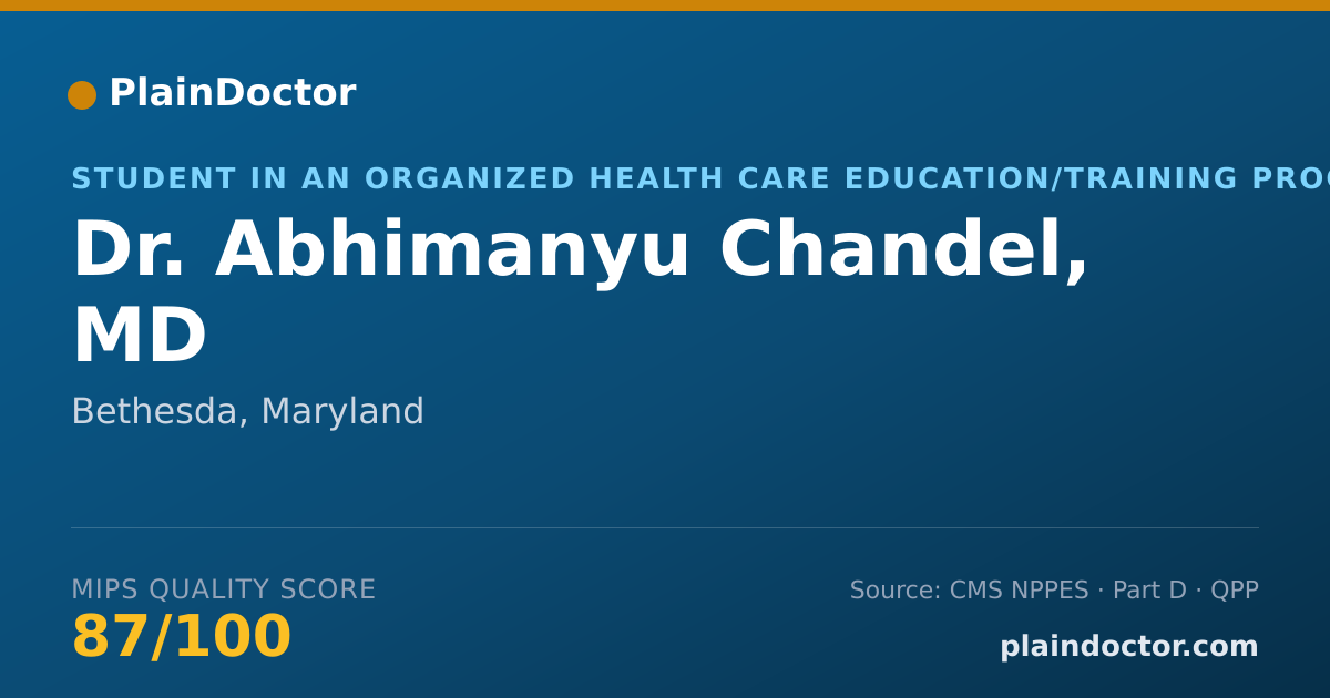 Shareable card for Abhimanyu Chandel, MD - Student in an Organized Health Care Education/Training Program, Bethesda, MD