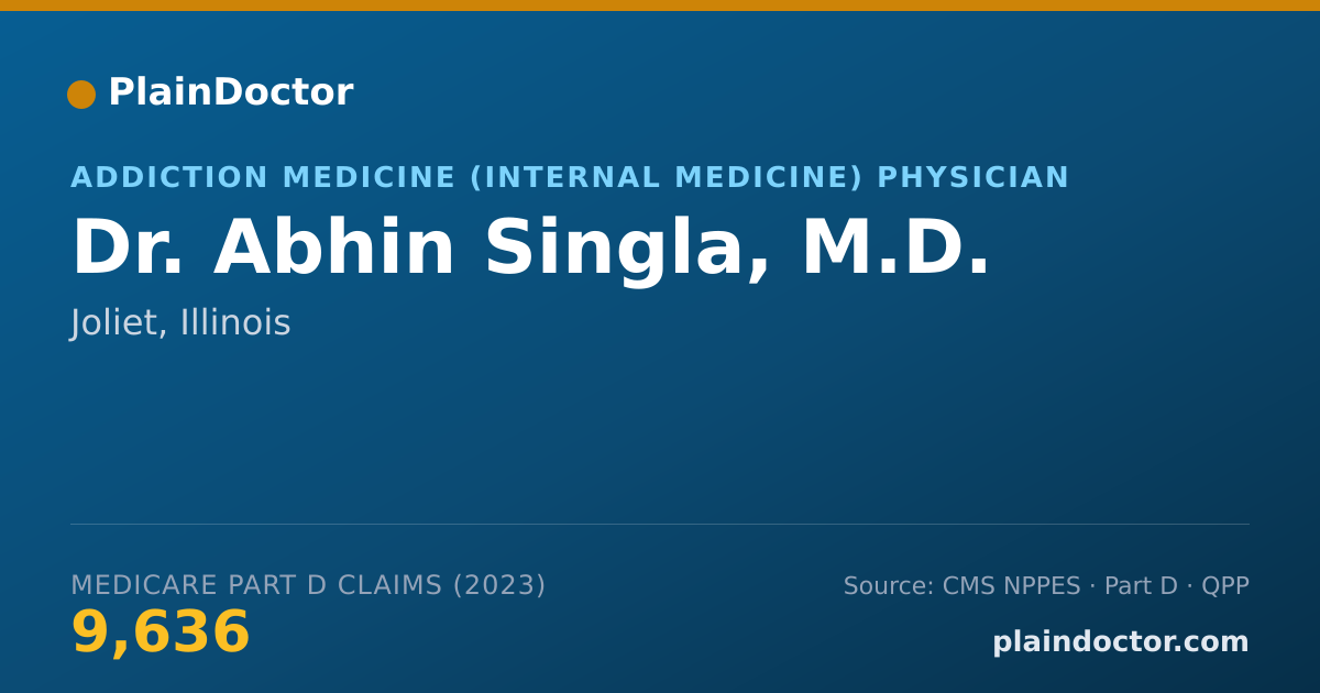 Shareable card for Abhin Singla, M.D. - Addiction Medicine (Internal Medicine) Physician, Joliet, IL