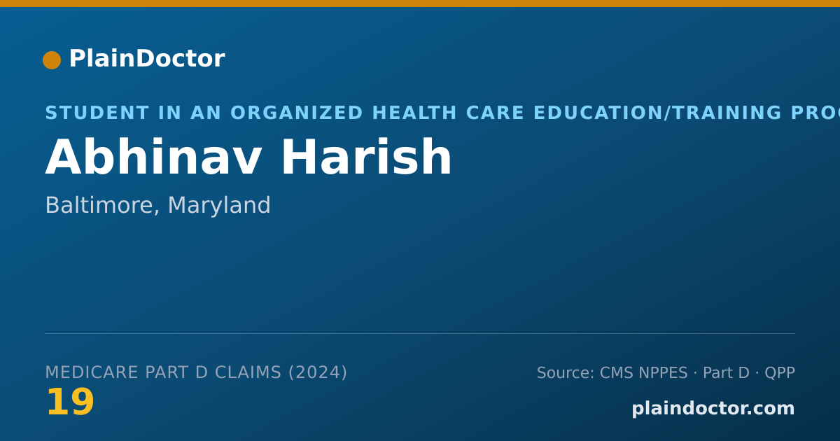 Shareable card for Abhinav Harish - Student in an Organized Health Care Education/Training Program, Baltimore, MD