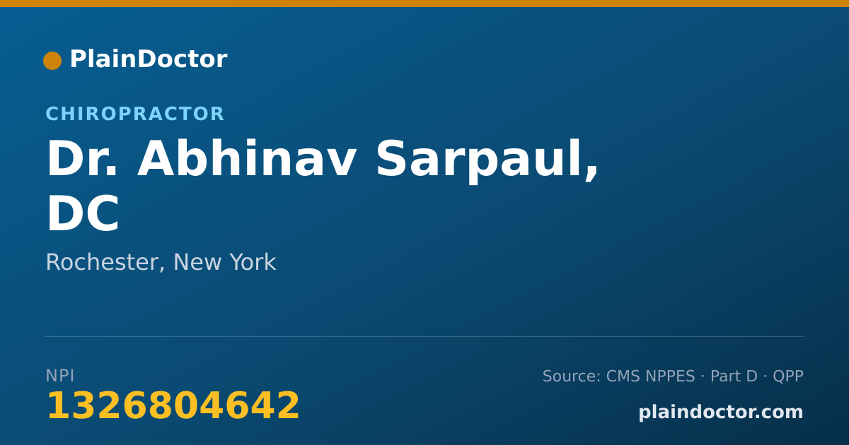 Shareable card for Abhinav Sarpaul, DC - Chiropractor, Rochester, NY