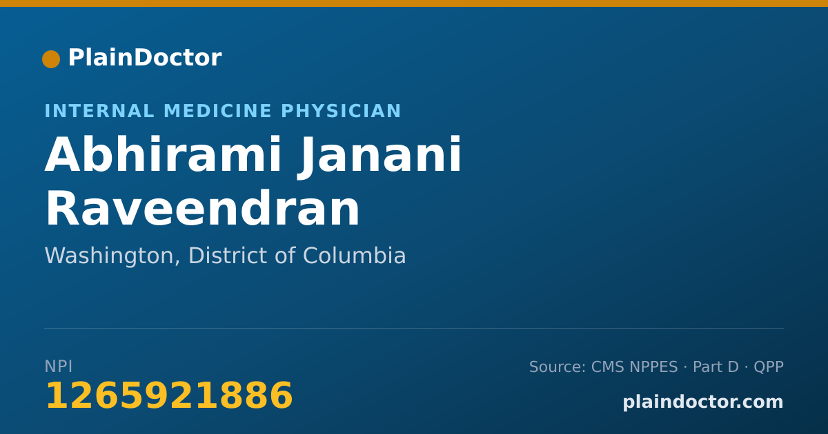 Shareable card for Abhirami Janani Raveendran - Internal Medicine Physician, Washington, DC