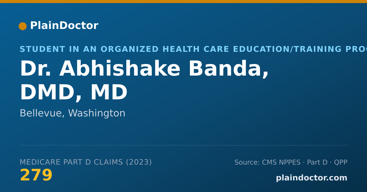 Shareable card for Abhishake Banda, DMD, MD - Student in an Organized Health Care Education/Training Program, Bellevue, WA