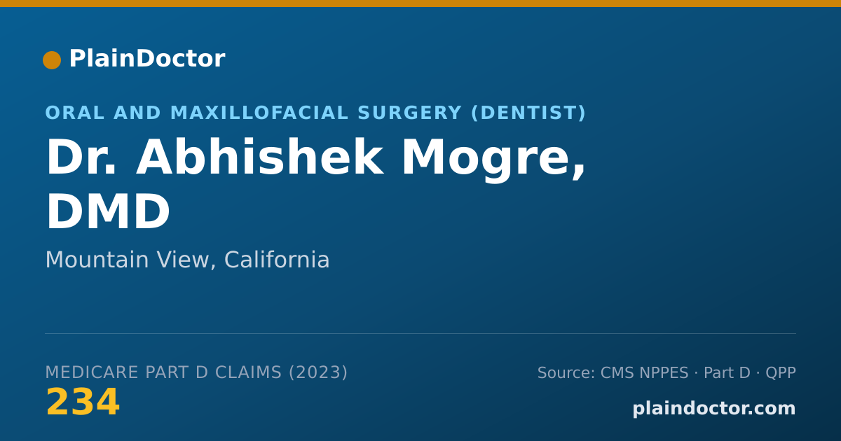 Shareable card for Abhishek Mogre, DMD - Oral and Maxillofacial Surgery (Dentist), Mountain View, CA