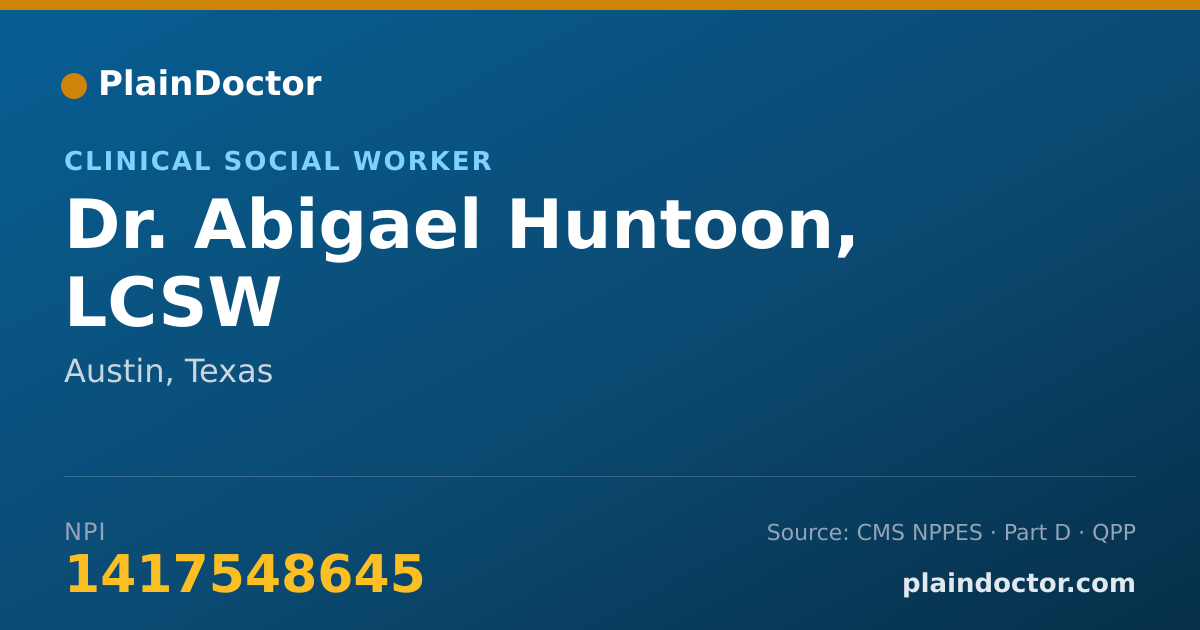 Shareable card for Abigael Huntoon, LCSW - Clinical Social Worker, Austin, TX