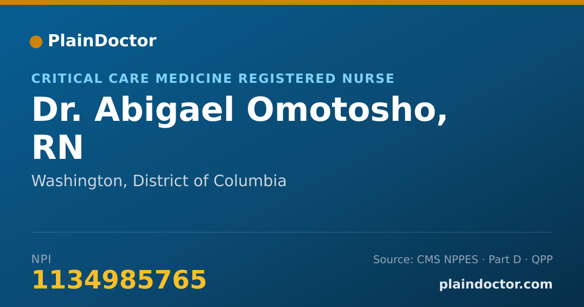Shareable card for Abigael Omotosho, RN - Critical Care Medicine Registered Nurse, Washington, DC
