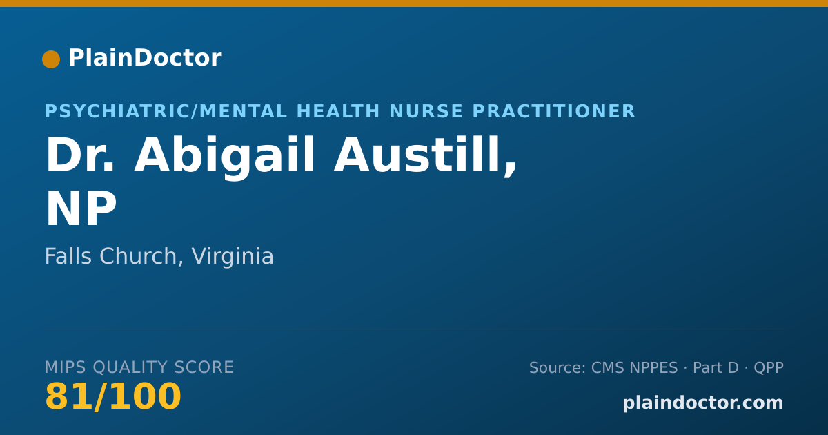 Shareable card for Abigail Austill, NP - Psychiatric/Mental Health Nurse Practitioner, Falls Church, VA