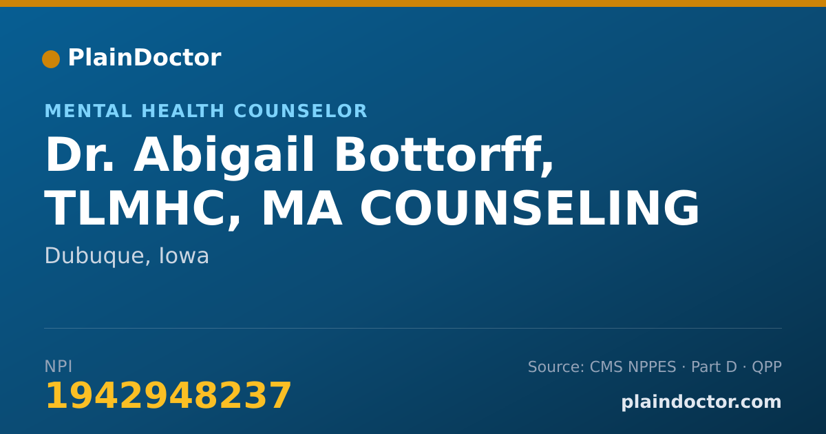 Shareable card for Abigail Bottorff, TLMHC, MA COUNSELING - Mental Health Counselor, Dubuque, IA