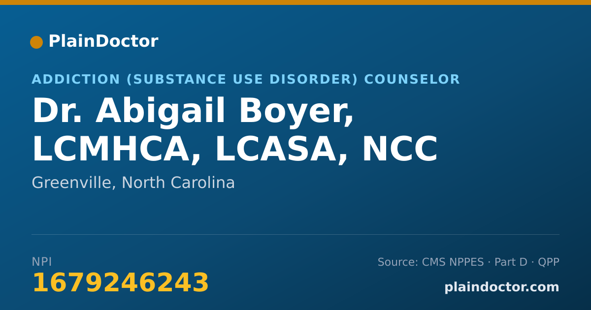 Shareable card for Abigail Boyer, LCMHCA, LCASA, NCC - Addiction (Substance Use Disorder) Counselor, Greenville, NC