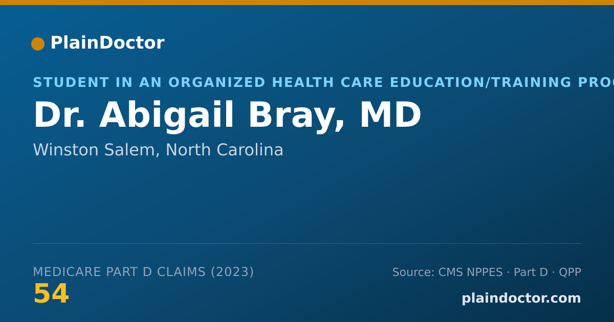 Shareable card for Abigail Bray, MD - Student in an Organized Health Care Education/Training Program, Winston Salem, NC