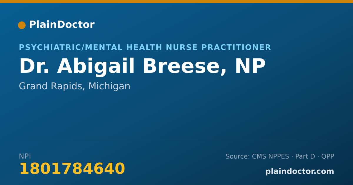 Shareable card for Abigail Breese, NP - Psychiatric/Mental Health Nurse Practitioner, Grand Rapids, MI