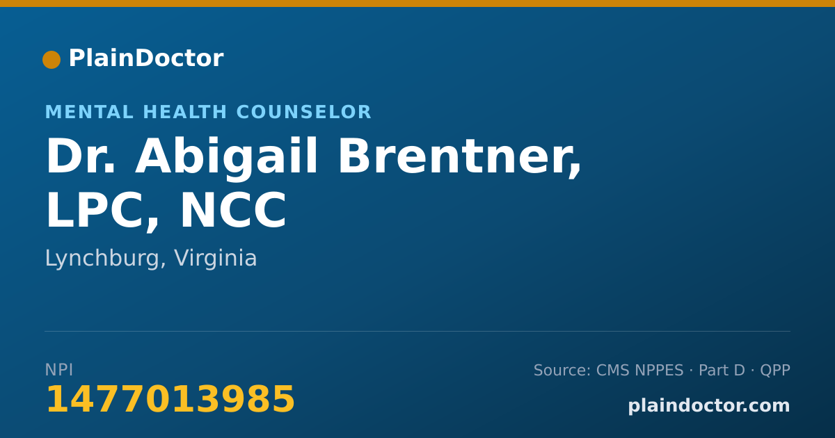 Shareable card for Abigail Brentner, LPC, NCC - Mental Health Counselor, Lynchburg, VA