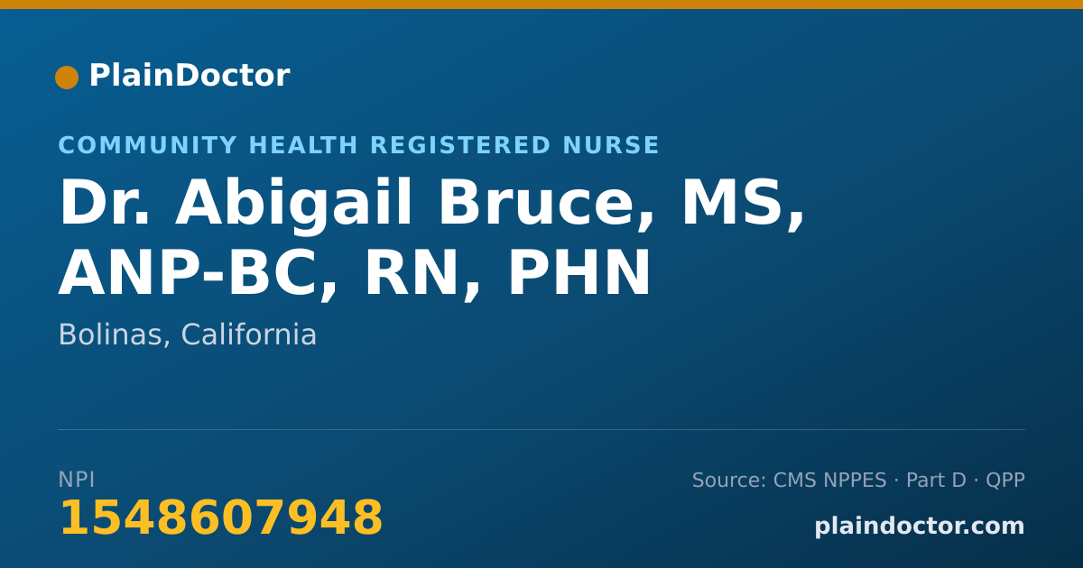 Shareable card for Abigail Bruce, MS, ANP-BC, RN, PHN - Community Health Registered Nurse, Bolinas, CA
