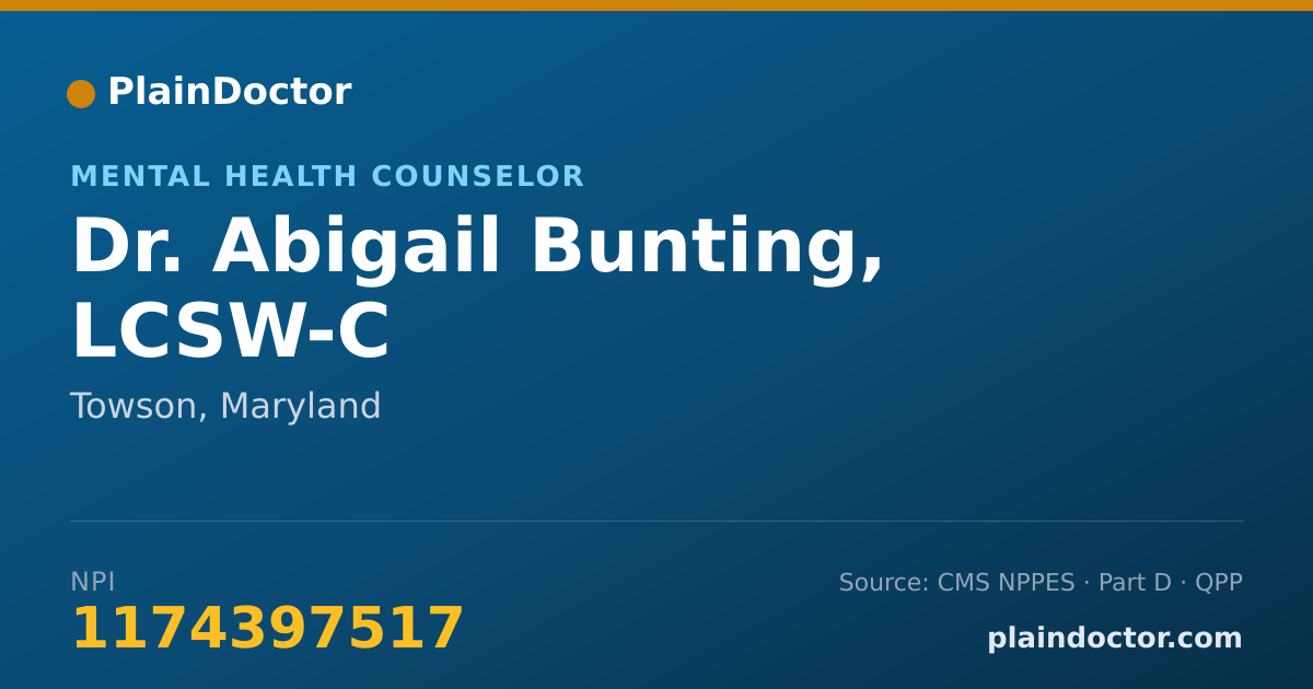 Shareable card for Abigail Bunting, LCSW-C - Mental Health Counselor, Towson, MD