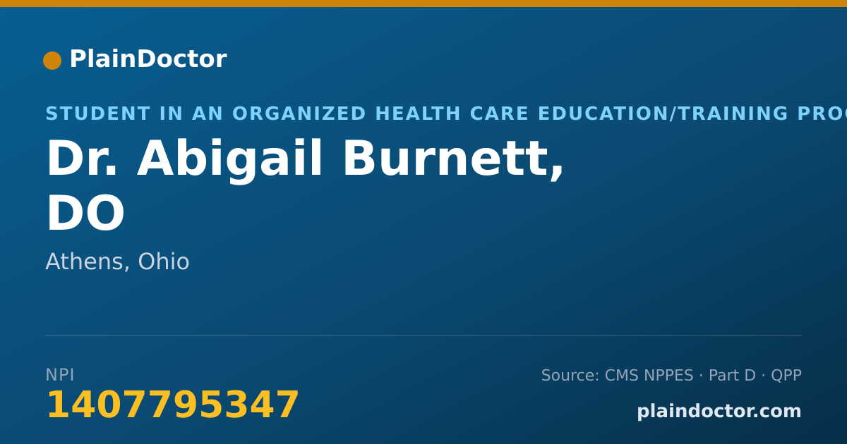 Shareable card for Abigail Burnett, DO - Student in an Organized Health Care Education/Training Program, Athens, OH