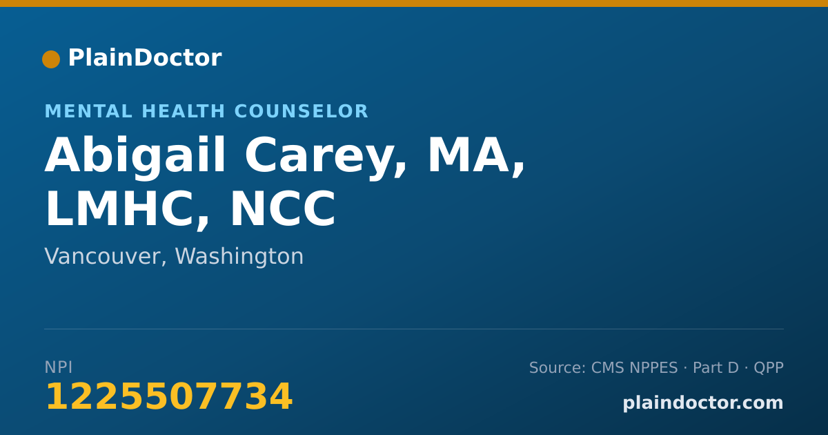 Shareable card for Abigail Carey, MA, LMHC, NCC - Mental Health Counselor, Vancouver, WA