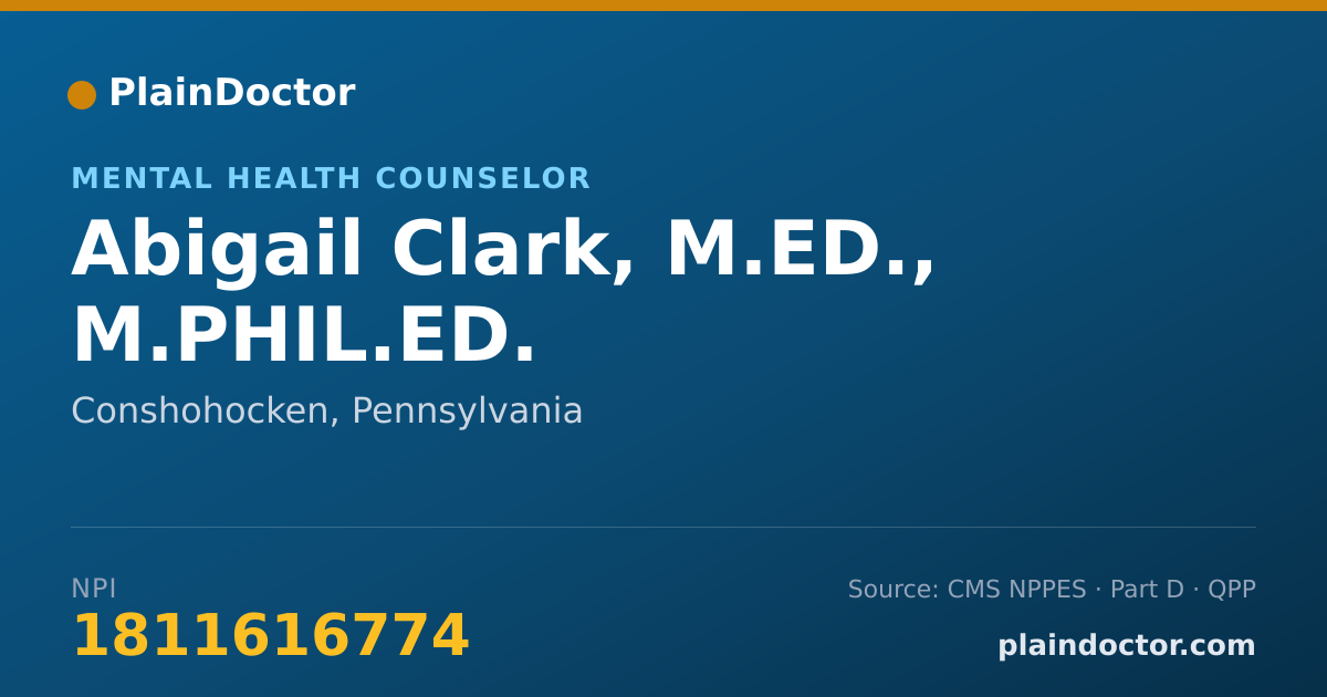 Shareable card for Abigail Clark, M.ED., M.PHIL.ED. - Mental Health Counselor, Conshohocken, PA