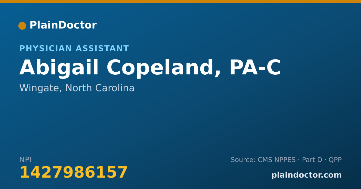 Shareable card for Abigail Copeland, PA-C - Physician Assistant, Wingate, NC