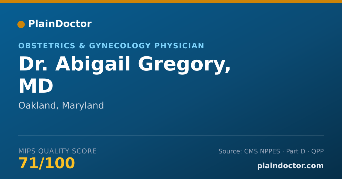 Shareable card for Abigail Gregory, MD - Obstetrics & Gynecology Physician, Oakland, MD
