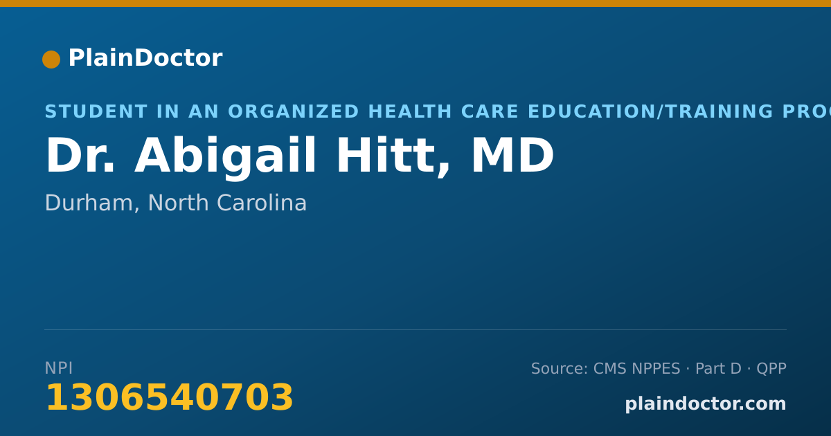 Shareable card for Abigail Hitt, MD - Student in an Organized Health Care Education/Training Program, Durham, NC