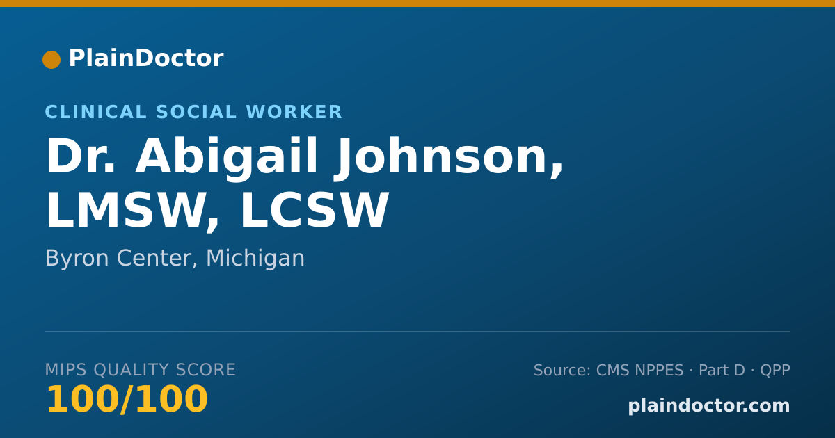 Shareable card for Abigail Johnson, LMSW, LCSW - Clinical Social Worker, Byron Center, MI