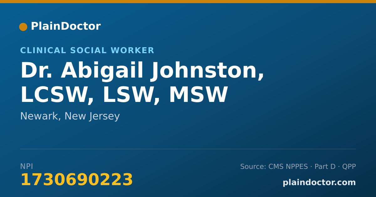 Shareable card for Abigail Johnston, LCSW, LSW, MSW - Clinical Social Worker, Newark, NJ