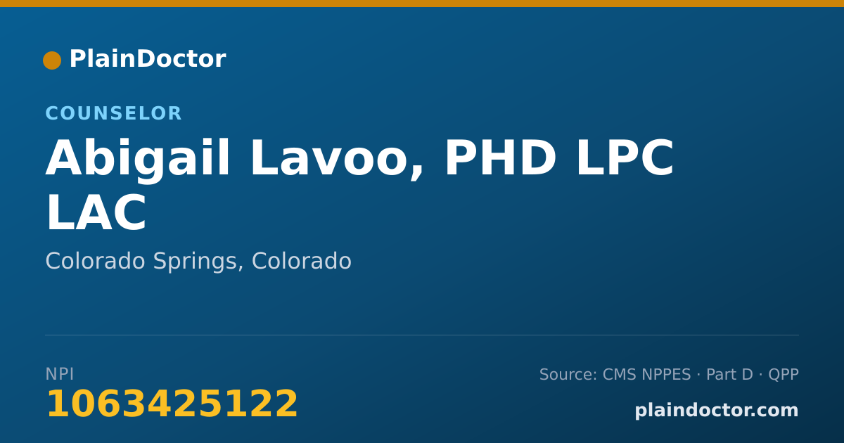 Shareable card for Abigail Lavoo, PHD LPC LAC - Counselor, Colorado Springs, CO