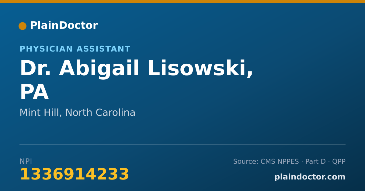 Shareable card for Abigail Lisowski, PA - Physician Assistant, Mint Hill, NC