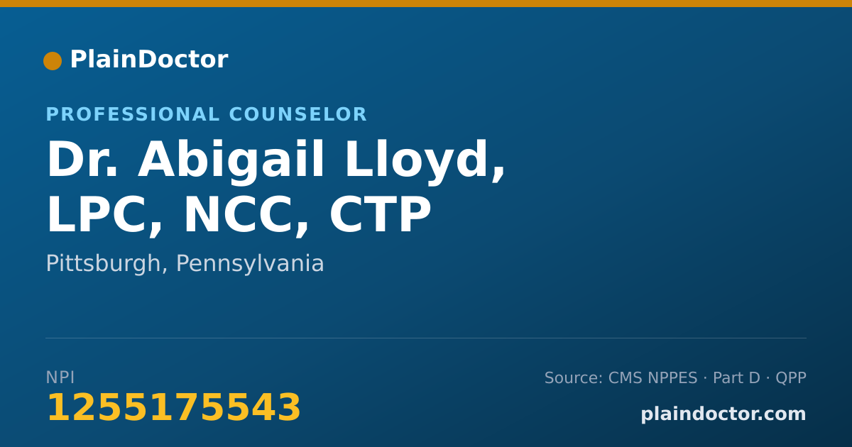 Shareable card for Abigail Lloyd, LPC, NCC, CTP - Professional Counselor, Pittsburgh, PA