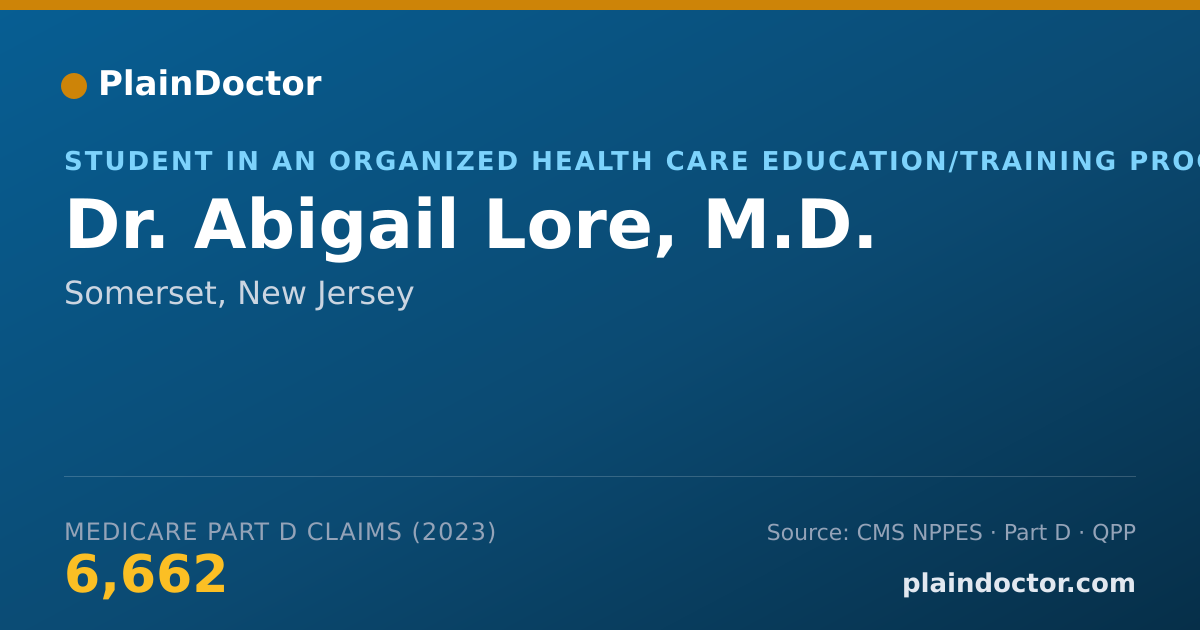 Shareable card for Abigail Lore, M.D. - Student in an Organized Health Care Education/Training Program, Somerset, NJ