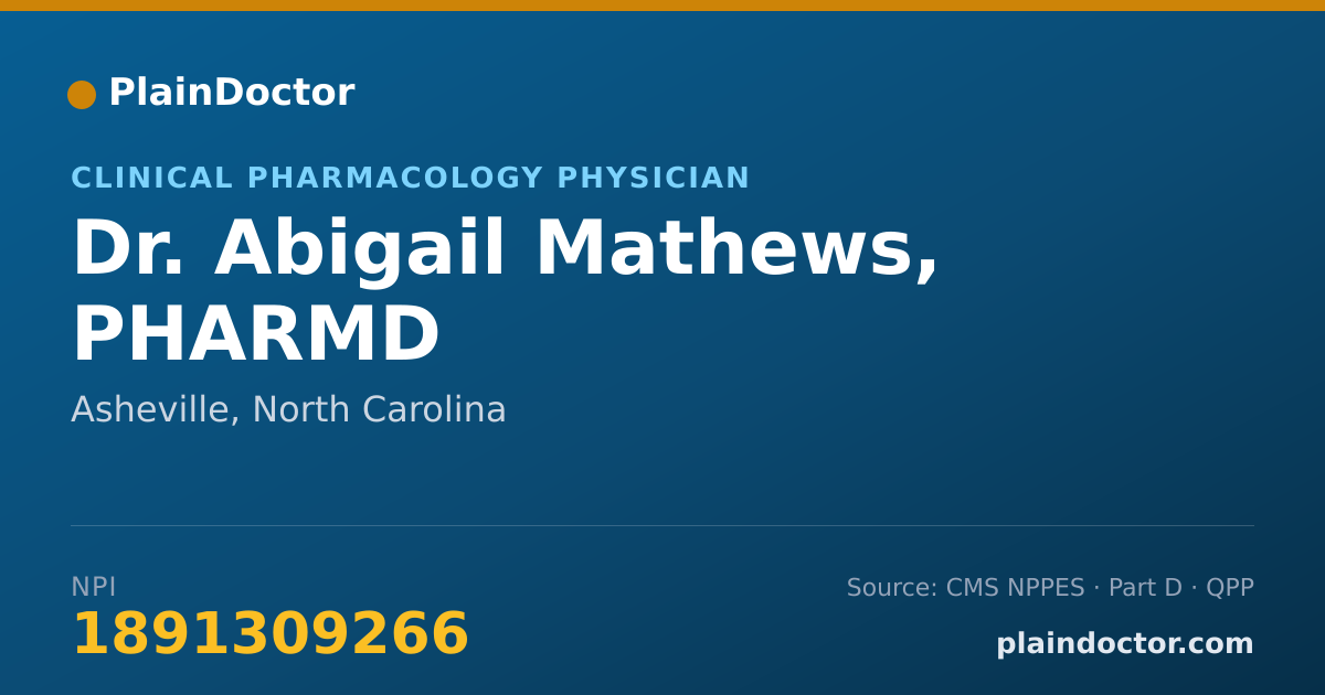 Shareable card for Abigail Mathews, PHARMD - Clinical Pharmacology Physician, Asheville, NC
