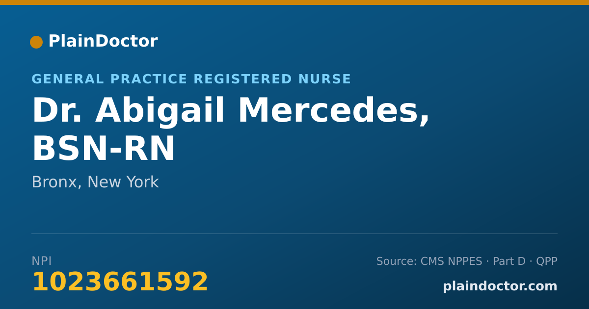 Shareable card for Abigail Mercedes, BSN-RN - General Practice Registered Nurse, Bronx, NY