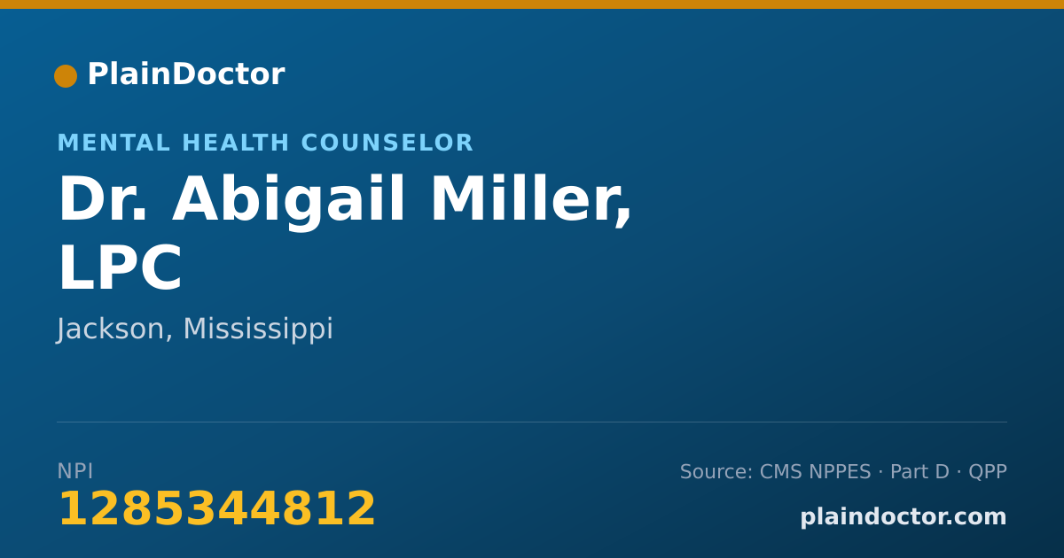Shareable card for Abigail Miller, LPC - Mental Health Counselor, Jackson, MS
