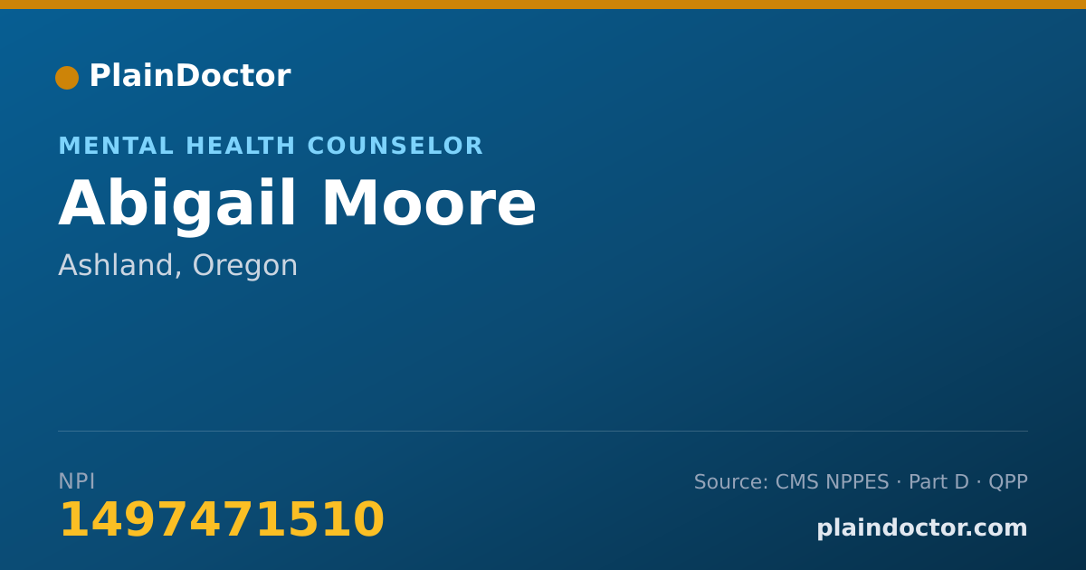 Shareable card for Abigail Moore - Mental Health Counselor, Ashland, OR