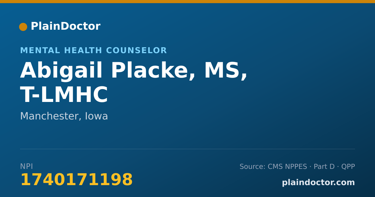 Shareable card for Abigail Placke, MS, T-LMHC - Mental Health Counselor, Manchester, IA