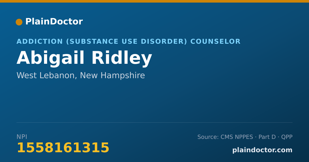 Shareable card for Abigail Ridley - Addiction (Substance Use Disorder) Counselor, West Lebanon, NH
