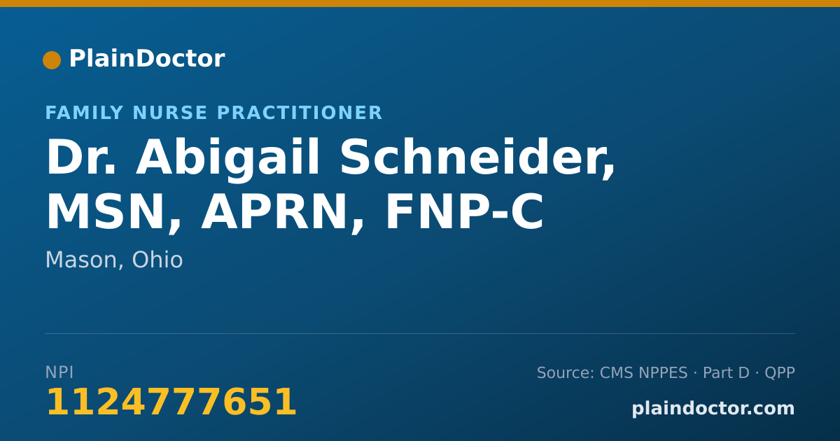 Shareable card for Abigail Schneider, MSN, APRN, FNP-C - Family Nurse Practitioner, Mason, OH